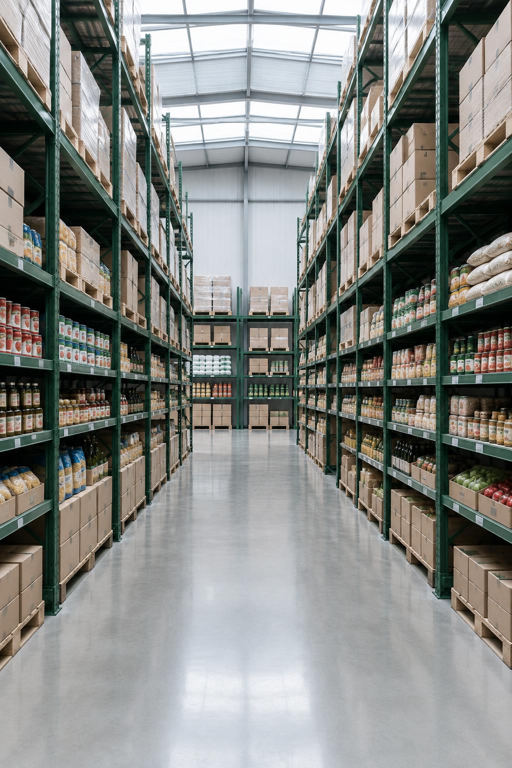 Estoque organizado em um centro de distribuição